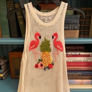 AEO Open Mesh Knit flamingo pineapple top